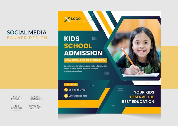 creative and modern education admission social media post design template