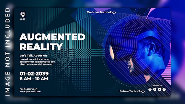 Creative modern facebook cover for webinar conference augmented reality metaverse banner template design with a man photo