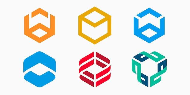 Creative modern hexagon logo icon set.