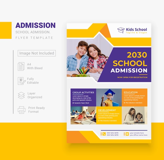 Vector creative and modern kids school admission flyer design template