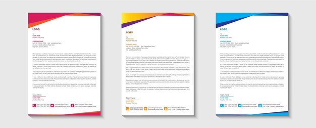 Creative modern letterhead design template set three color free vector