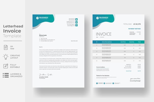 creative modern letterhead and invoice template design