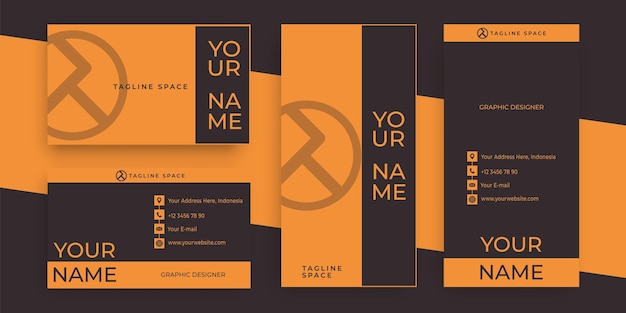 Creativo moderno biglietto da visita e biglietto da visita nei colori sfumati nero e arancione