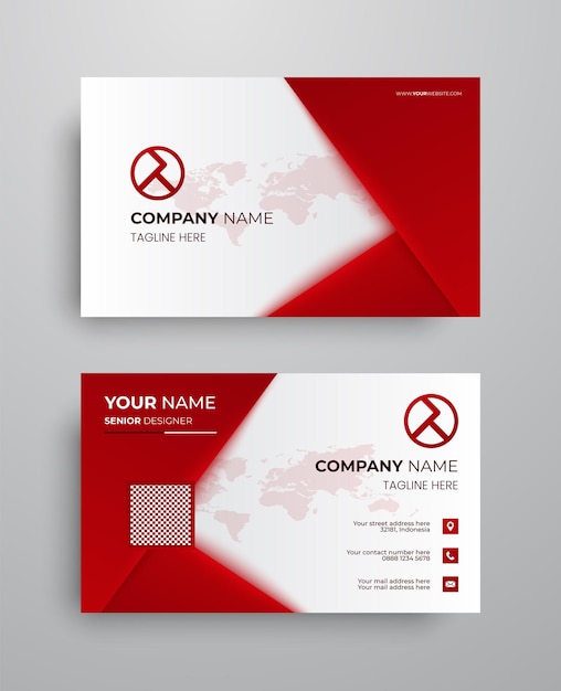Creative modern name card and business card with two side in white and red colours