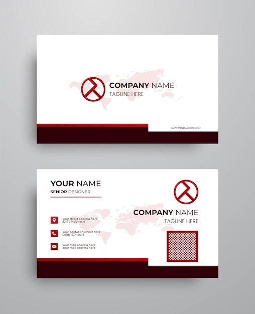 Creative modern name card and business card with two side in white and red colours