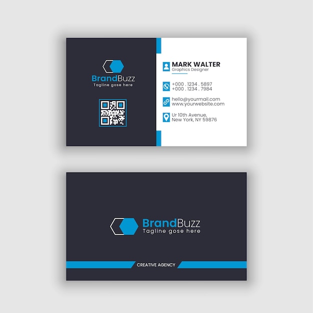 Creative modern professional black and blue business card template