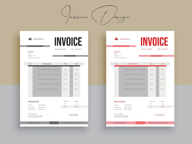 Creative modern unique clean and professional business invoice template design