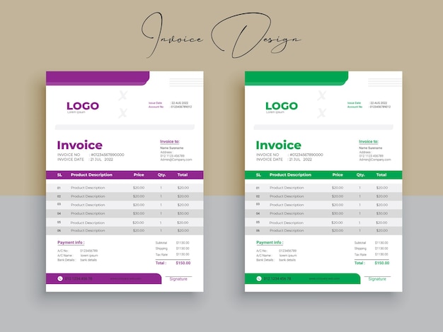 Vector creative modern unique clean and professional business invoice template design