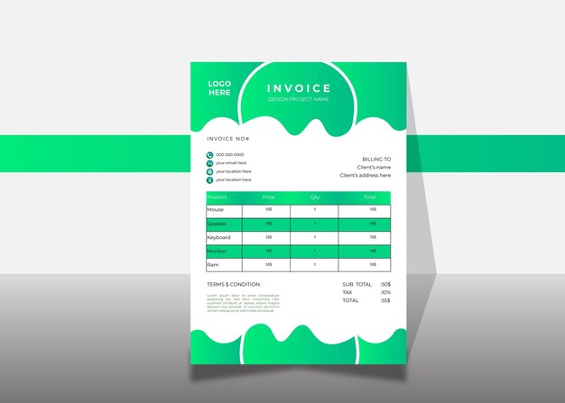 Vector creative modern vector invoice design template for calculate business product and customer service