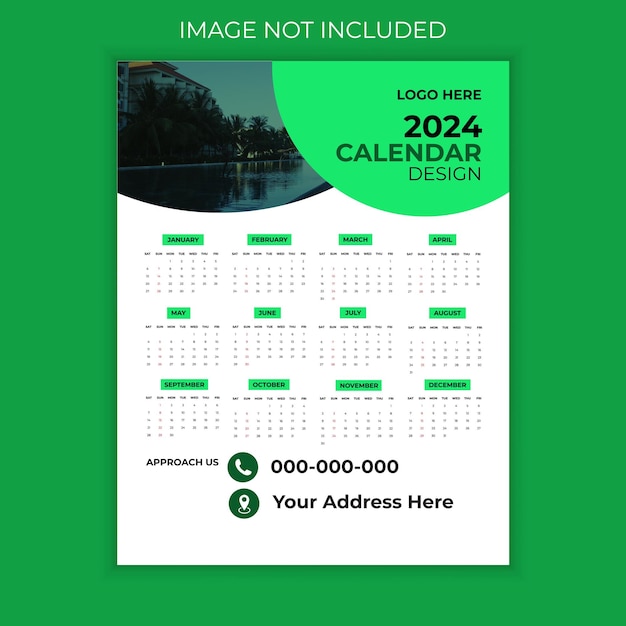 Vettore design creativo di un moderno calendario da parete per il 2024