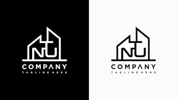 creative monogram letter nu home logo design Premium Vector