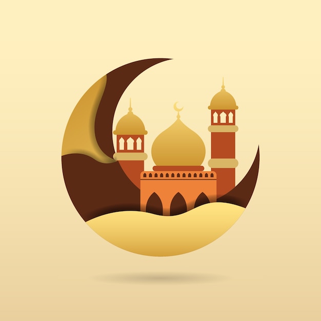 Creative moon with mosque