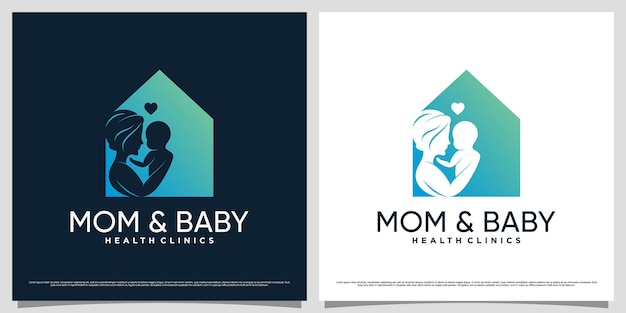 家のアイコンとユニークなコンセプトを持つクリエイティブな母親と赤ちゃんのロゴデザインテンプレート