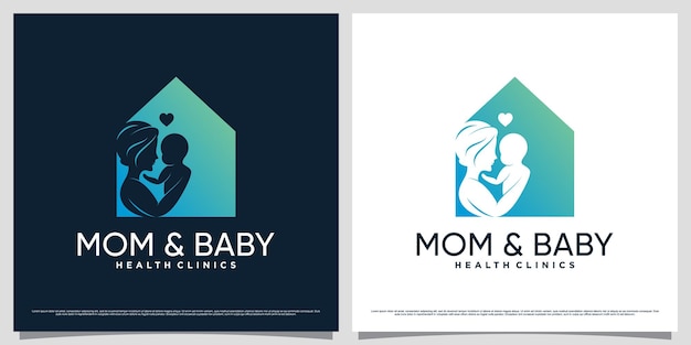 Creative mother and baby logo design template with house icon and unique concept