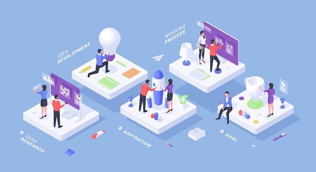 creative motivational banner with people working successfully