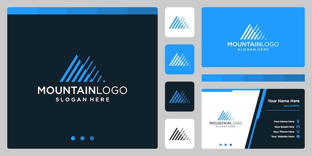 Estratto di logo di montagna creativo con design del logo di line art. vettore premium