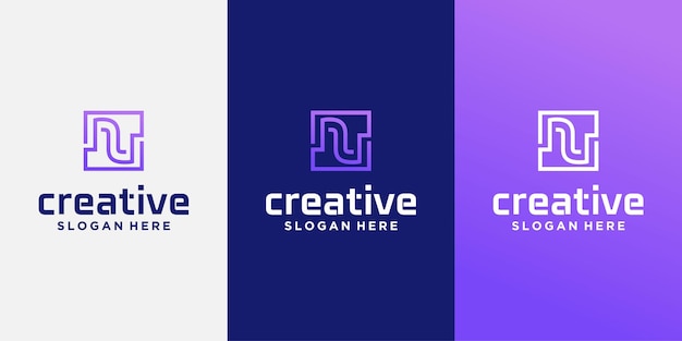 Creative N technology logo set minimalist trendy letter N shape logo creative geometric sign logo