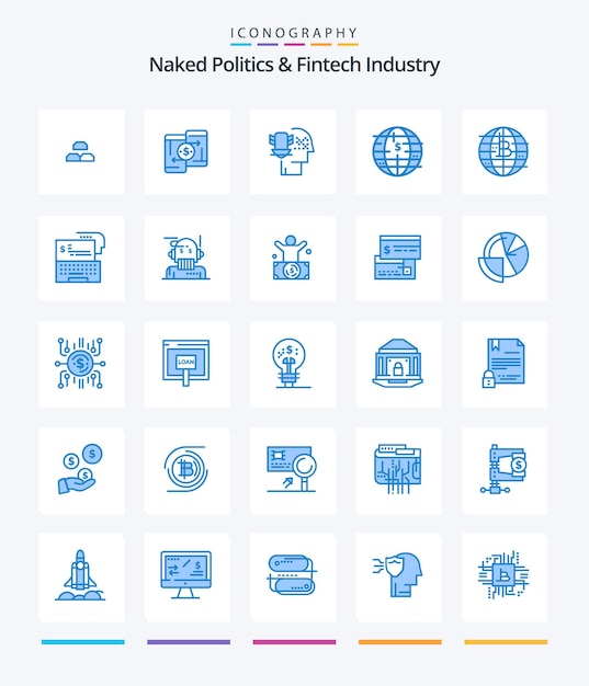 Creative naked politics and fintech industry 25 pacchetto di icone blu come criptovaluta bitcoin peer to peer futuro della protezione del denaro