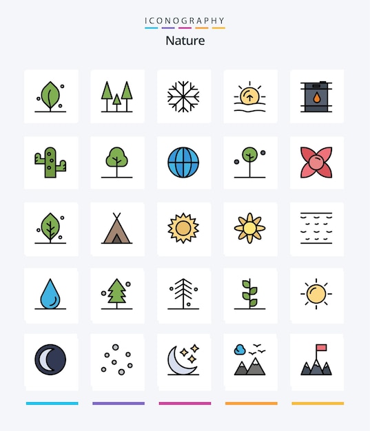 ベクトル creative nature 25 line filled icon pack 砂漠の油の天気、ガソリンの天気など