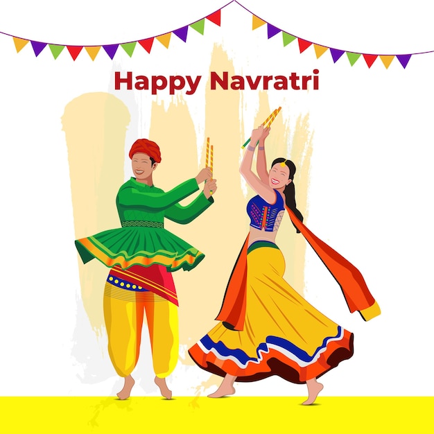 크리에이 티브 Navratri Graba Mahotsav 포스터 디자인 인도 커플 Garba 연주