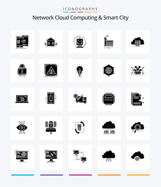 Creative Network Cloud Computing en Smart City 25 Glyph Solid Black icon pack Zoals energieverbruik milieu transport slim