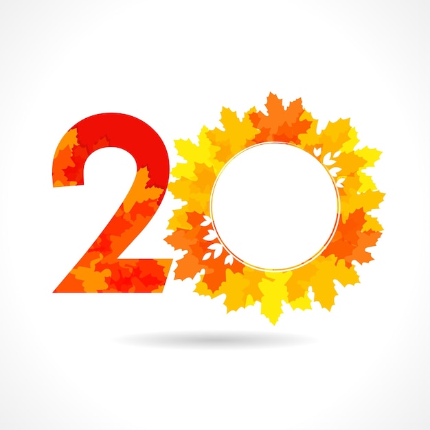 クリエイティブ番号 20 秋セール記号コンセプト 20 歳のロゴ 20 周年記念アイコン秋の葉