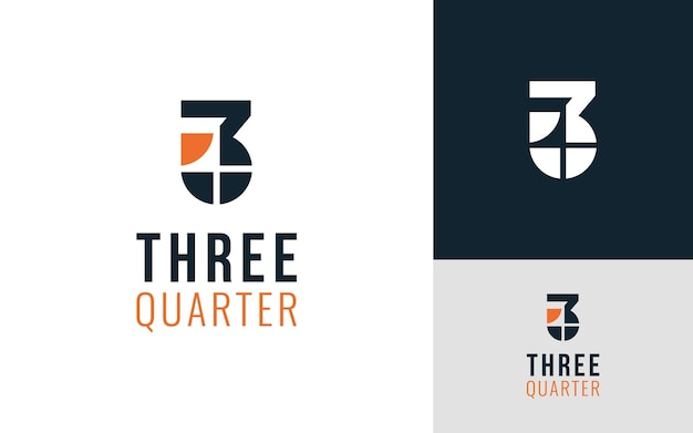 Vector creative number 3 three quarter pie fraction chart math logo branding template