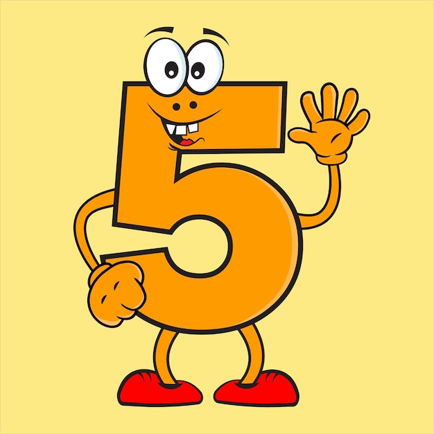 Vector creative number 5 cartoon character