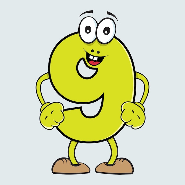 Vector creative number 9 cartoon character