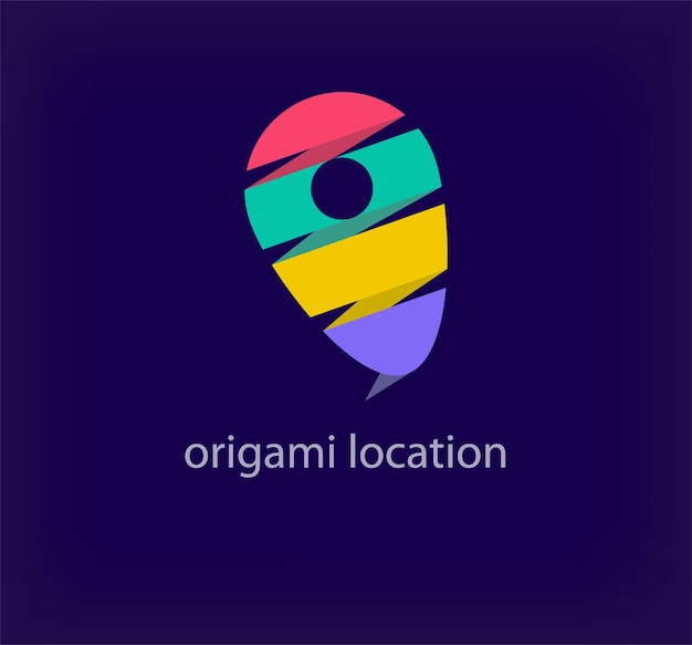 Creative origami location logo Unique color transitions Unique folding art location form logo