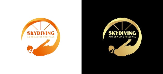 Creative parachute freefalling person silhouette vector illustration skydiving sport logo design