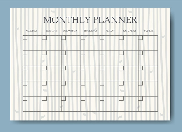 Vector creative pastel colored monthly planner template bamboo blank printable goal setting sheet time management sample scheduling page for organizing personal tasks