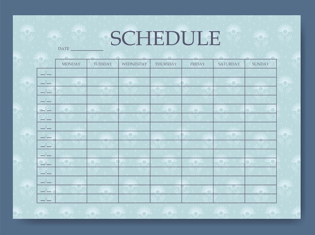 Creative pastel colored schedule template Abstract background blank printable