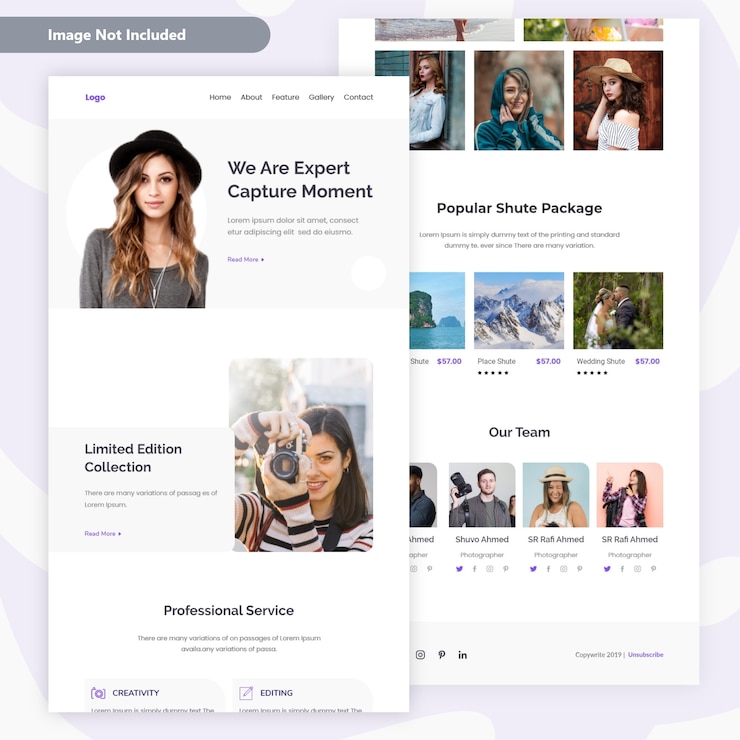 Vector creative photography store email template.