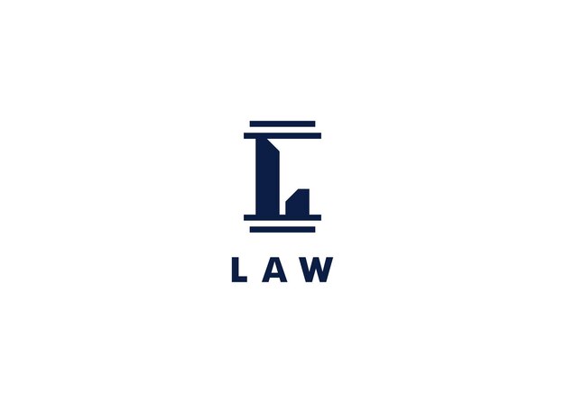Simbolo del pilastro creativo e l iniziale per il design del logo della legge legale