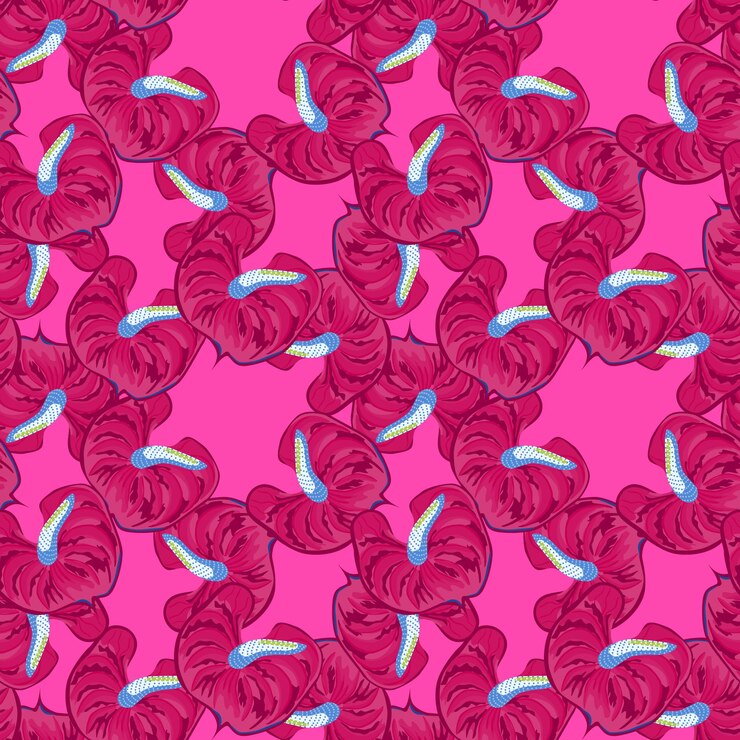 Vector creative pink anthurium flowers seamless pattern . tropical botanical wallpaper. exotic hawaiian plants backdrop.