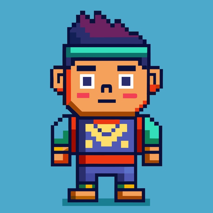 Vector creative pixel characters and elements in vector art style
