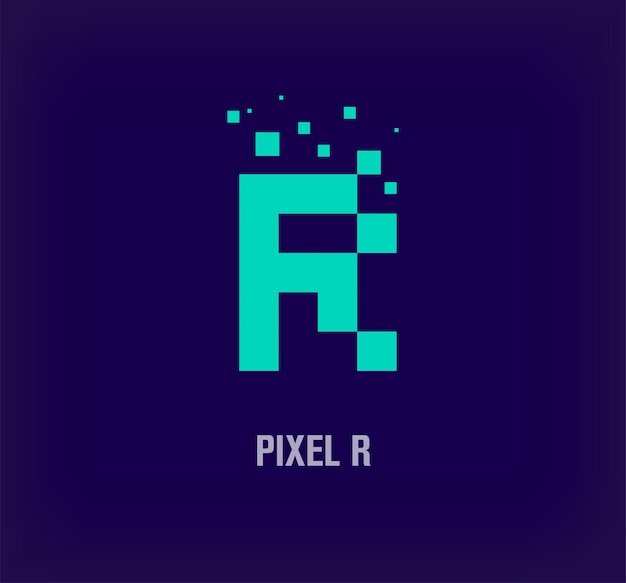 Creative pixel letter R logo Unique digital pixel art and pixel explosion template vector