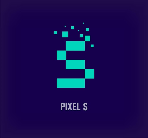 Creative pixel letter s logo unique digital pixel art and pixel explosion template vector