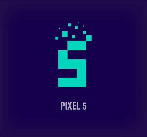 Creative pixel number 5 logo Unique digital pixel art and pixel explosion template vector