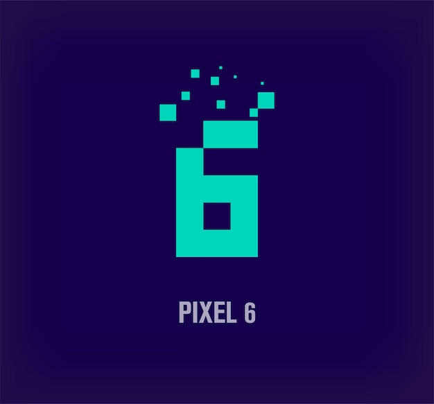 Vector creative pixel number 6 logo unique digital pixel art and pixel explosion template vector
