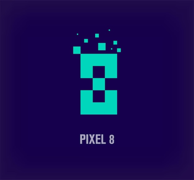 Creative pixel number 8 logo Unique digital pixel art and pixel explosion template vector