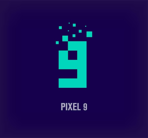 Creative pixel number 9 logo Unique digital pixel art and pixel explosion template vector