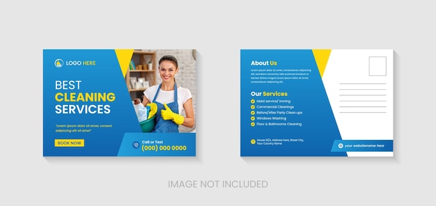 Vector creative postcard eddm design template every door direct mail cleaning service postcard