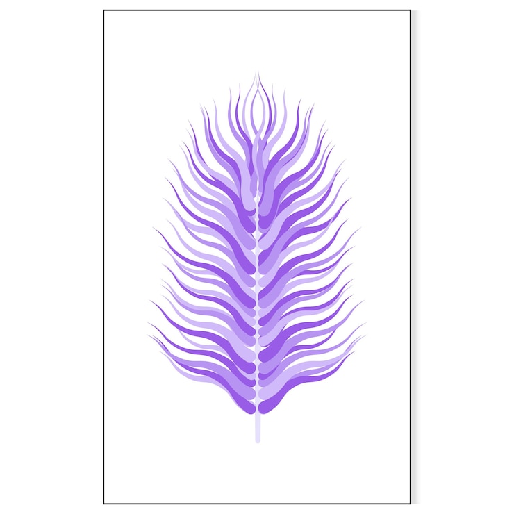 Vector creative poster with feather. decoration for wall. flat violet design. unusual vector illustration of quill. element for logo, packaging, wrapping, pattern, greeting card