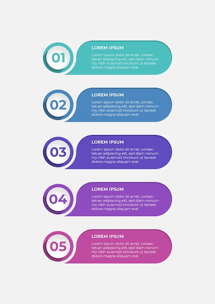 Creative presentation label design for infographics in 5 steps Horizontal option banner