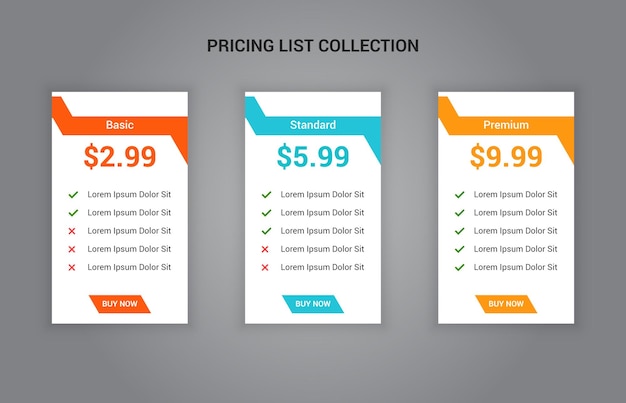 Creative pricing table or subscription plan template design