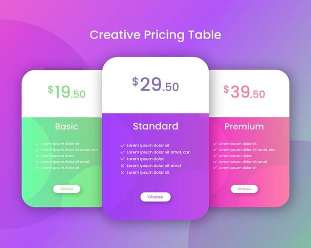 Design del modello di tabella dei prezzi creativa