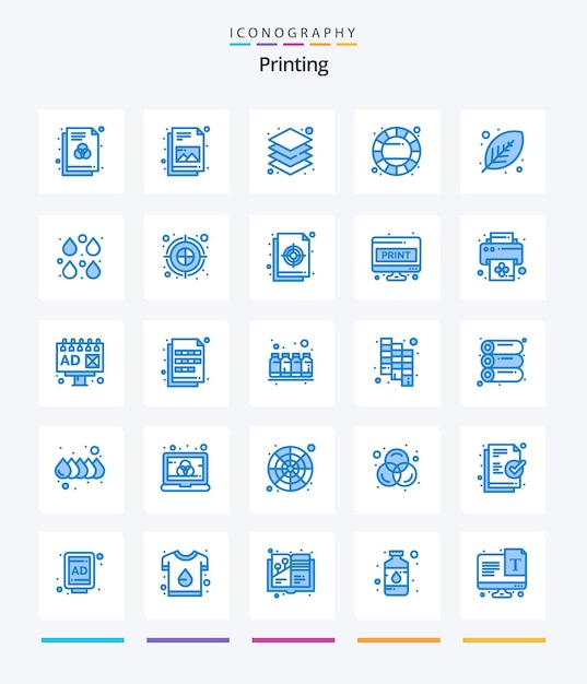 Creative printing 25 blue icon pack zoals blad eco-lagen kleurenwiel creatief