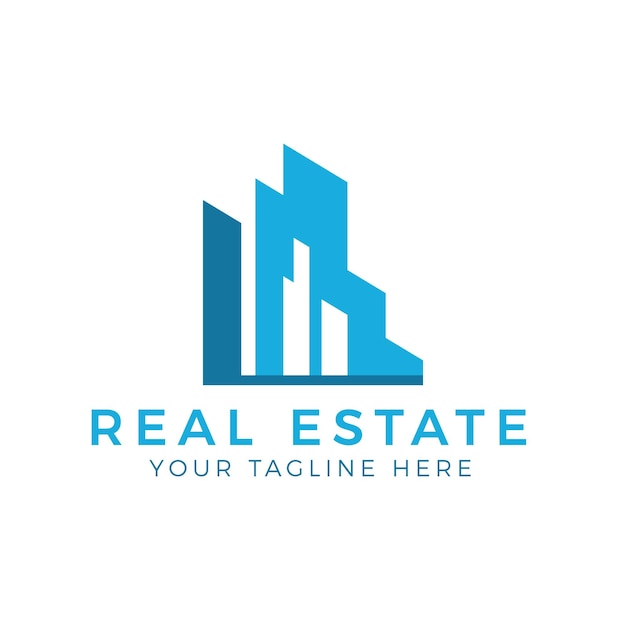 Creative real estate blue building design Style home logo template